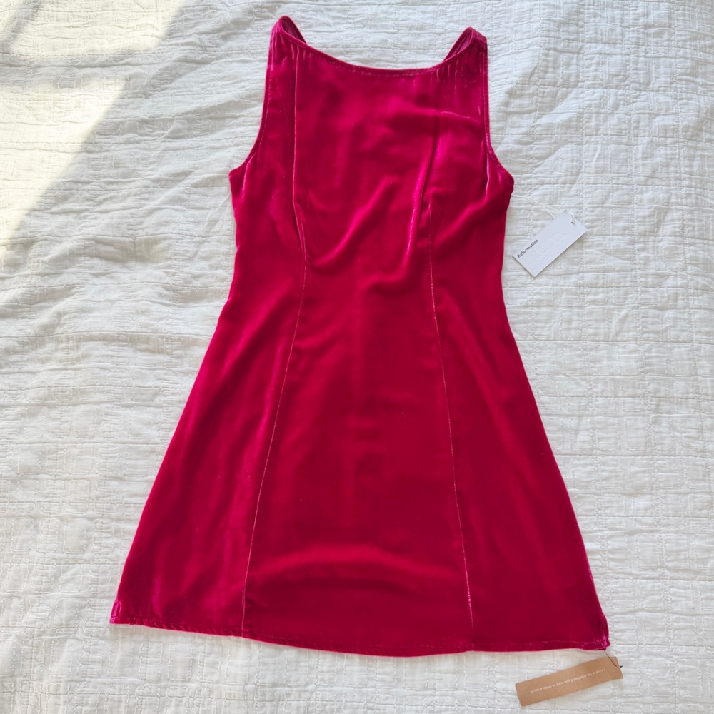 Reformation Brisbane Velvet Dress in Rhubarb Mini Cocktail Pink 6 NWT